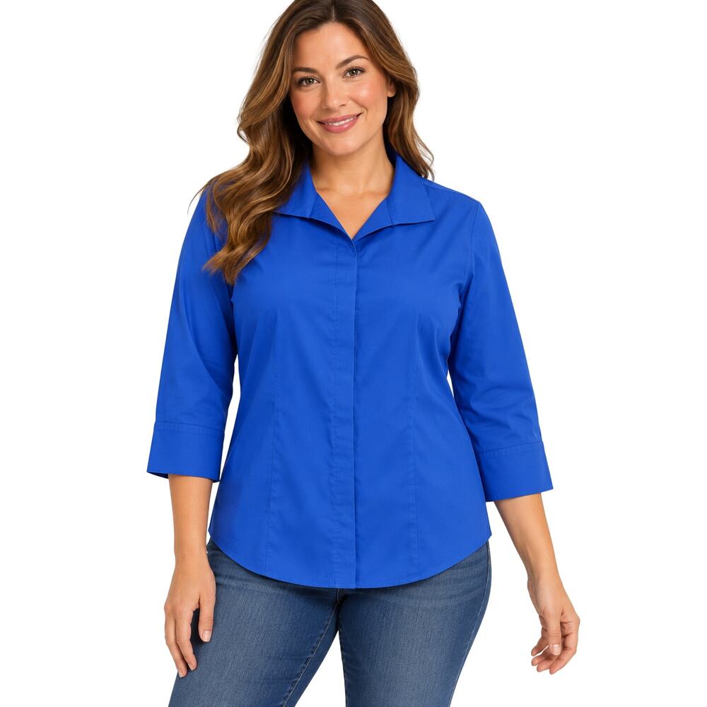 Chicos 0 (small) no iron vivid blue career proffesional business button up EUC #